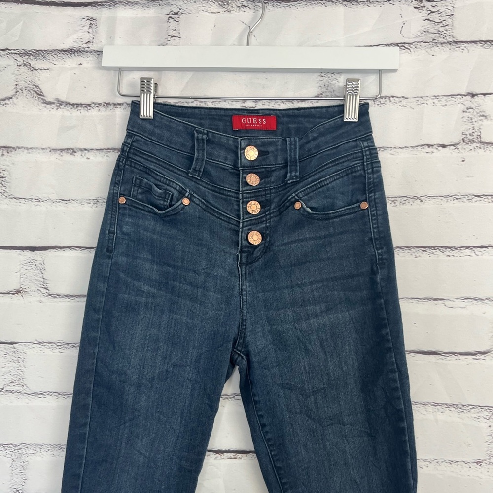 Guess High Rise Button Fly Skinny Jeans Dark Wash Women’s 25 Stretch Denim - Picture 6 of 17